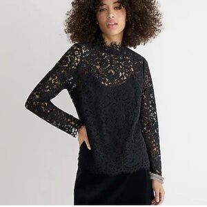 J. Crew black lace mock neck long sleeve top size 8